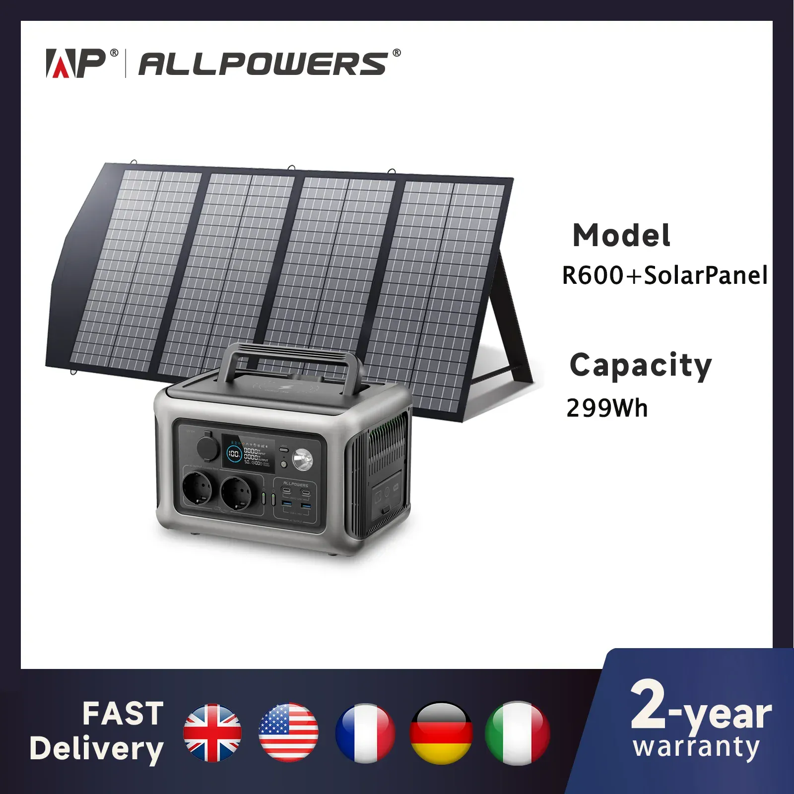 Zengo ALLPOWERS R600 Portable Powerstation with Solarpanel (Optional),299Wh 600W LiFePO4 Battery for Home Backup Outdoors Camping RV