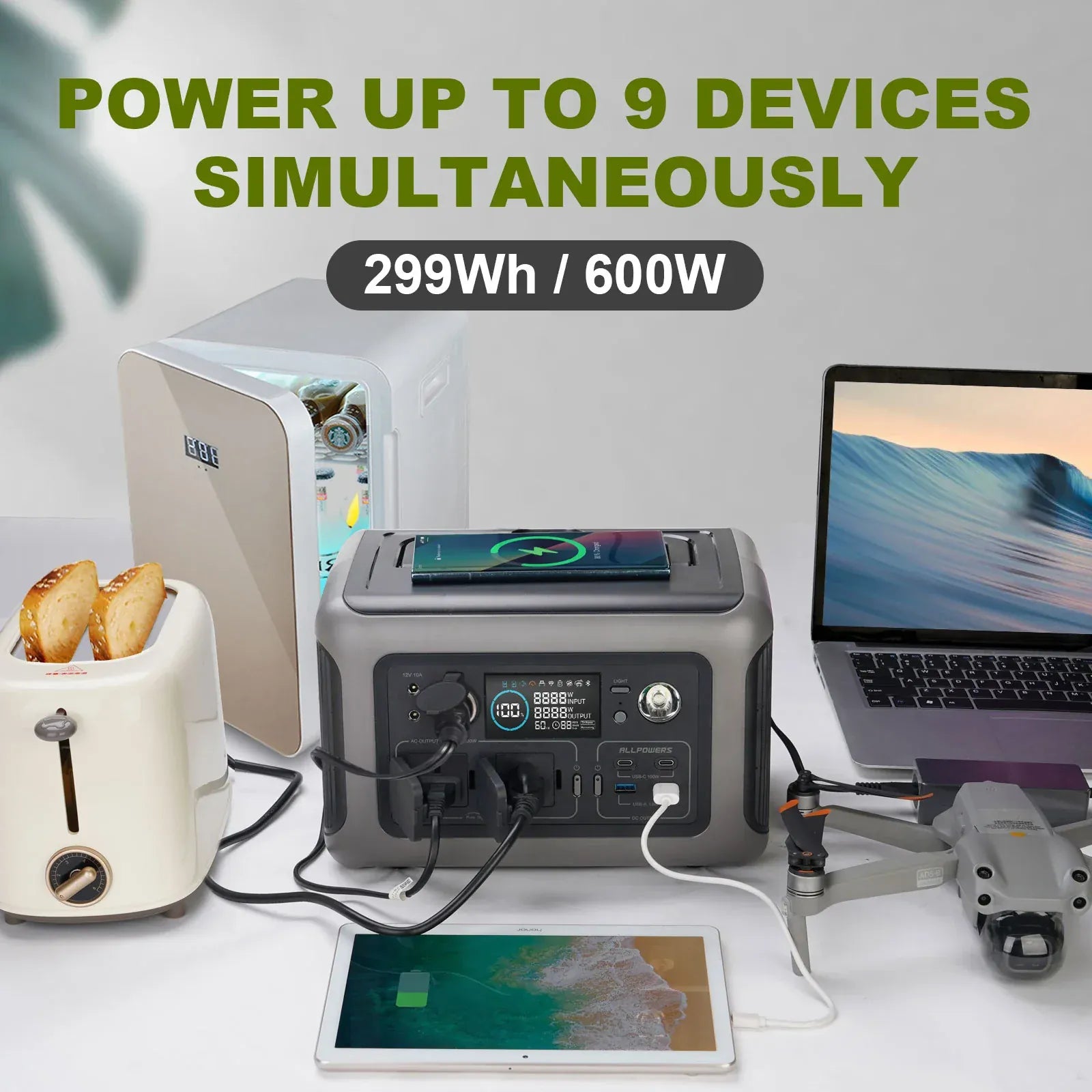 Zengo ALLPOWERS R600 Portable Powerstation with Solarpanel (Optional),299Wh 600W LiFePO4 Battery for Home Backup Outdoors Camping RV