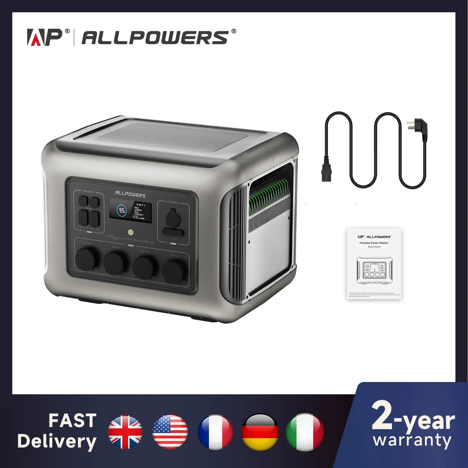 Zengo Other / UNITED KINGDOM ALLPOWERS R2500 Portable Power Station 2016Wh Expandable to 20kWh LFP Battery 2500W Emergency Household / Outdoor Power Supply
