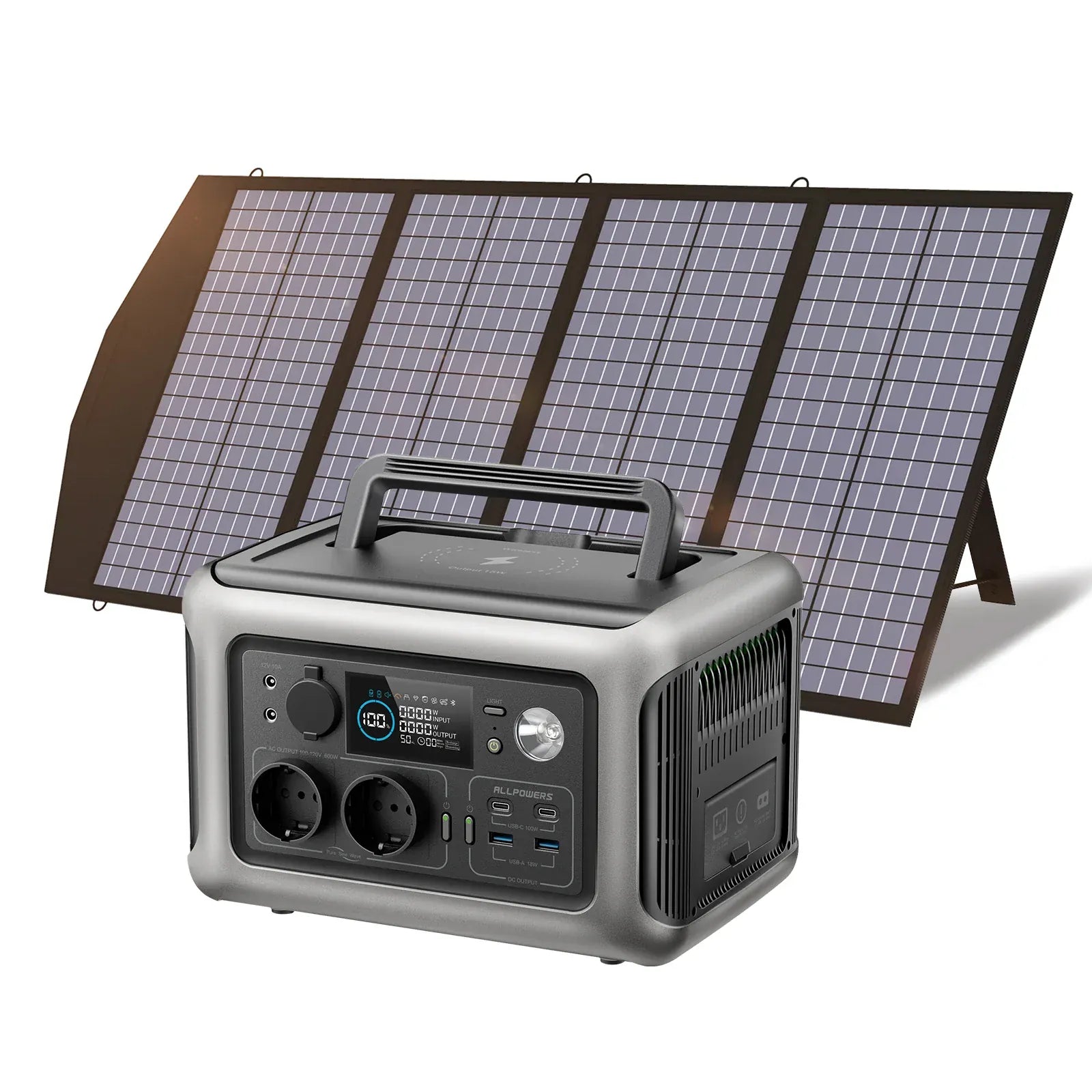 Zengo R600 with 140W / spain / EU ALLPOWERS R600 Portable Powerstation with Solarpanel (Optional),299Wh 600W LiFePO4 Battery for Home Backup Outdoors Camping RV