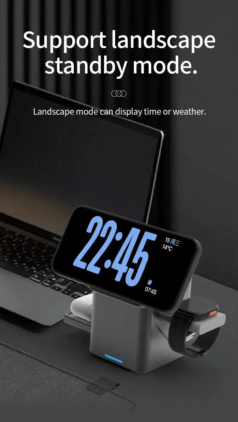 Zengo Grey 2025 New Automatic Touch Magnetic Multi-function 3 in 1 Wireless Charger for Iphone 16 15 14 13 Pro Max Iwatch Airpods Charger