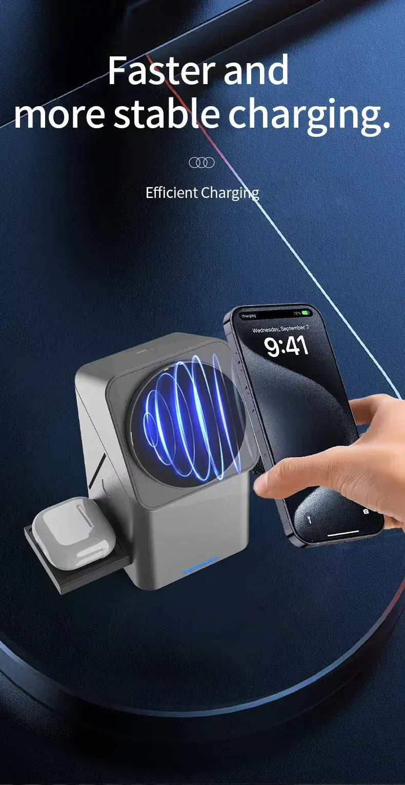 Zengo Grey 2025 New Automatic Touch Magnetic Multi-function 3 in 1 Wireless Charger for Iphone 16 15 14 13 Pro Max Iwatch Airpods Charger